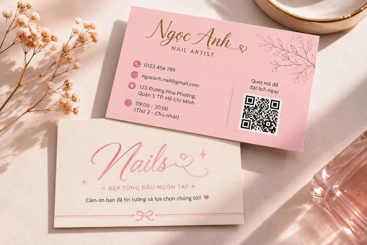 Thiết Kế Bộ Nhận Diện Thương Hiệu Nail Chuyên Nghiệp: 10 Hạng Mục Không Thể Thiếu 5 Danh thiếp trong bộ nhận diện thương hiệu nail