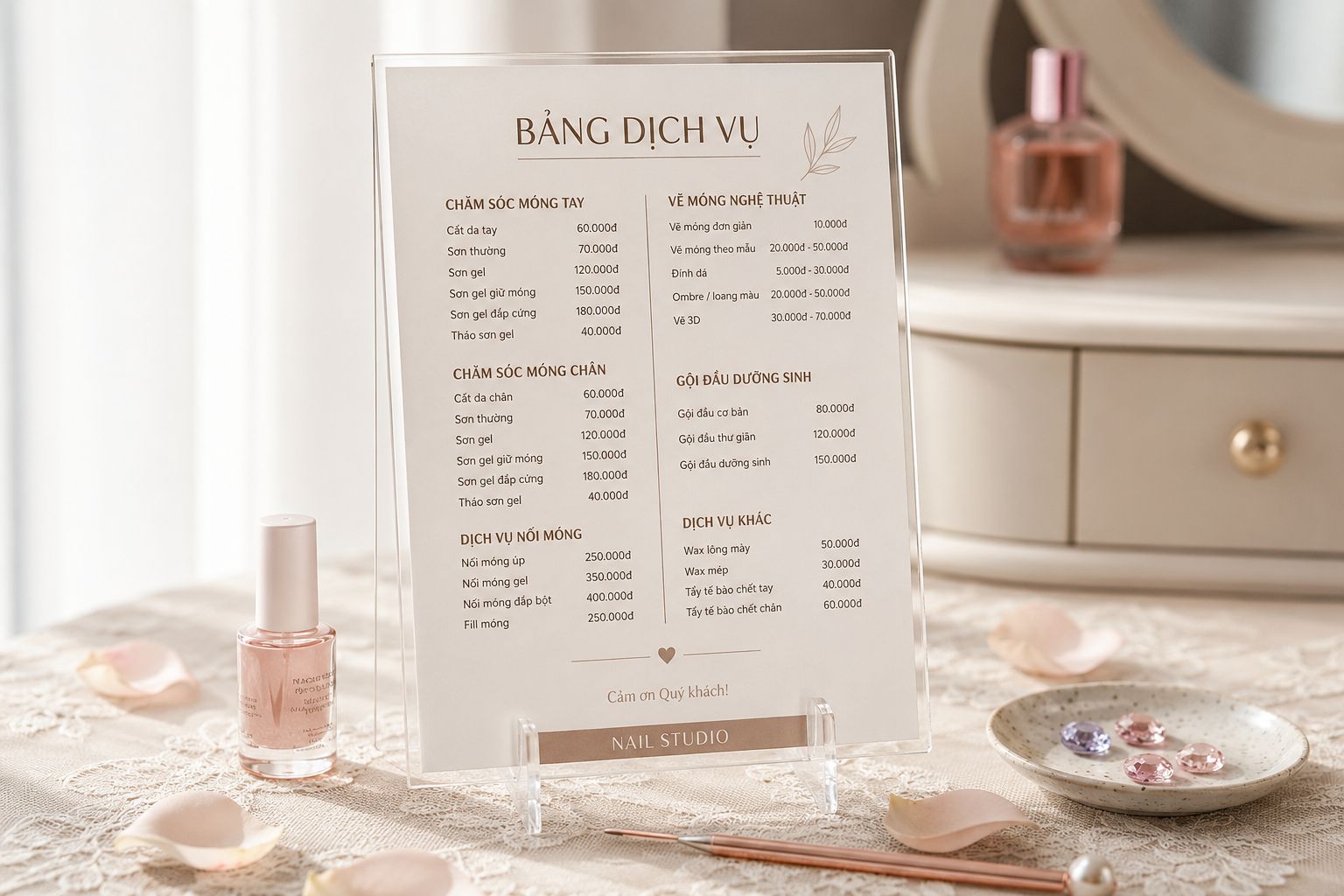 Thiết Kế Bộ Nhận Diện Thương Hiệu Nail Chuyên Nghiệp: 10 Hạng Mục Không Thể Thiếu 3 Menu dịch vụ và bảng giá tiệm nail